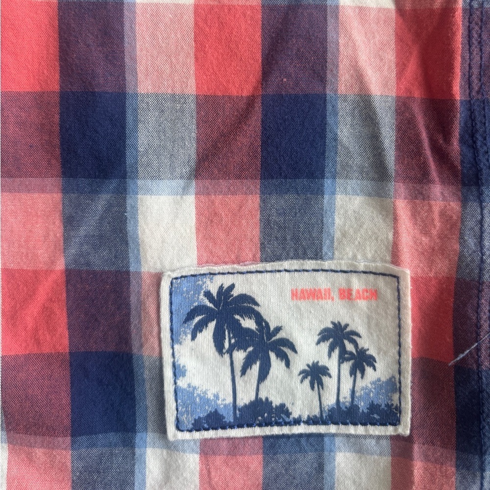 Petit Lem Plaid Kids Short Sleeve Button Down Shirt - Red and Blue 24 mo - Picture 3 of 6